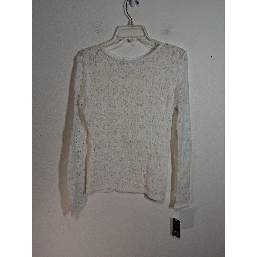NWT Wild Fable Knit Sweater Top Blouse Business Casual Sheer White Size Large